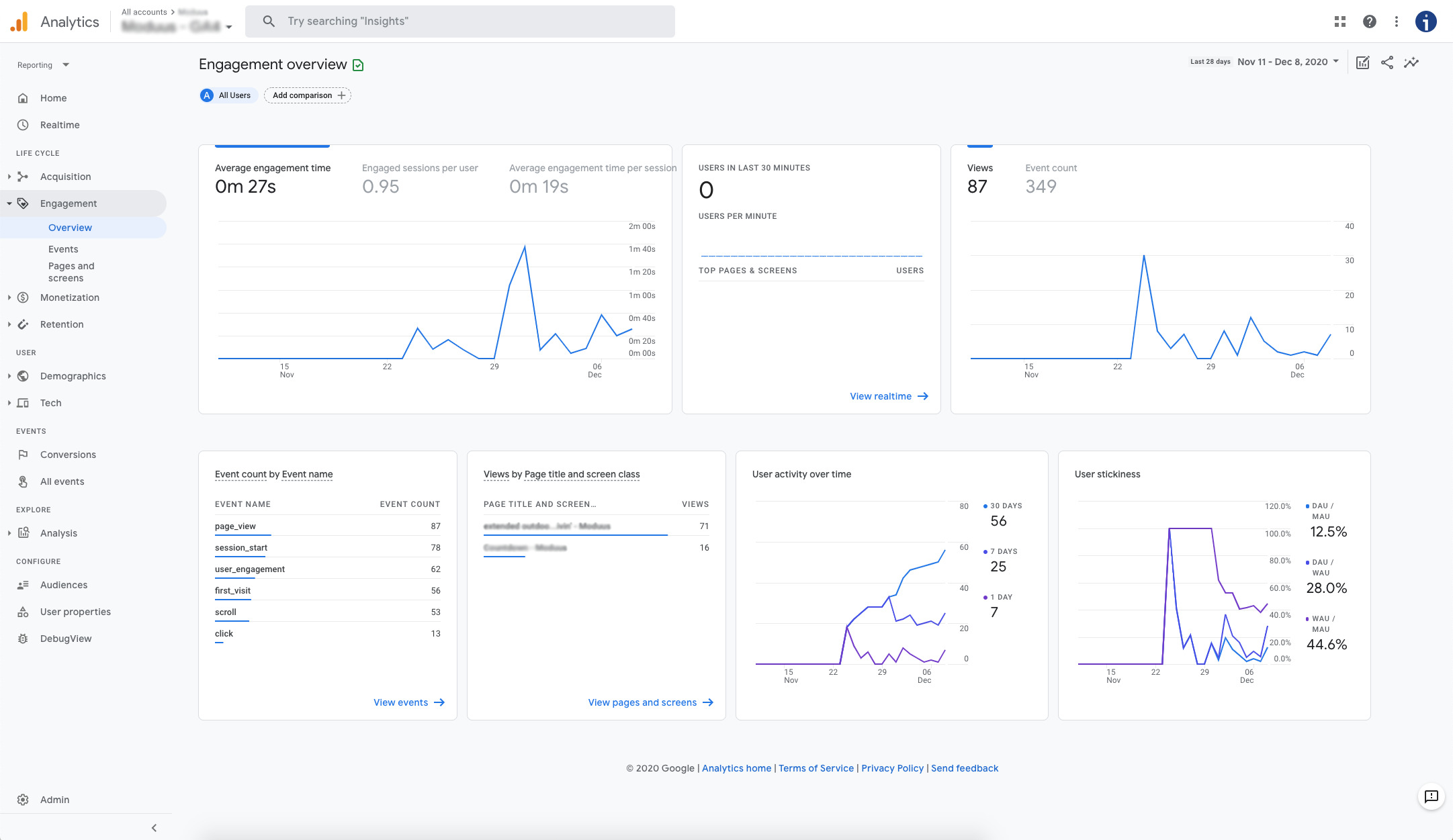 Google Analytics 4 engagement interface